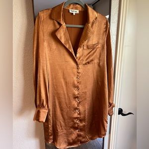 Rust Satin Button up Shirt Dress